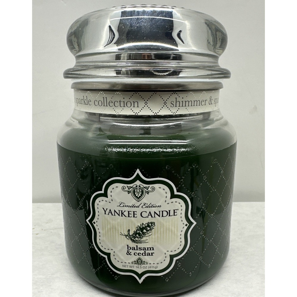 Yankee Candle Balsam & Cedar Shimmer and Sparkle Limited Edition Med 14.5 Jar